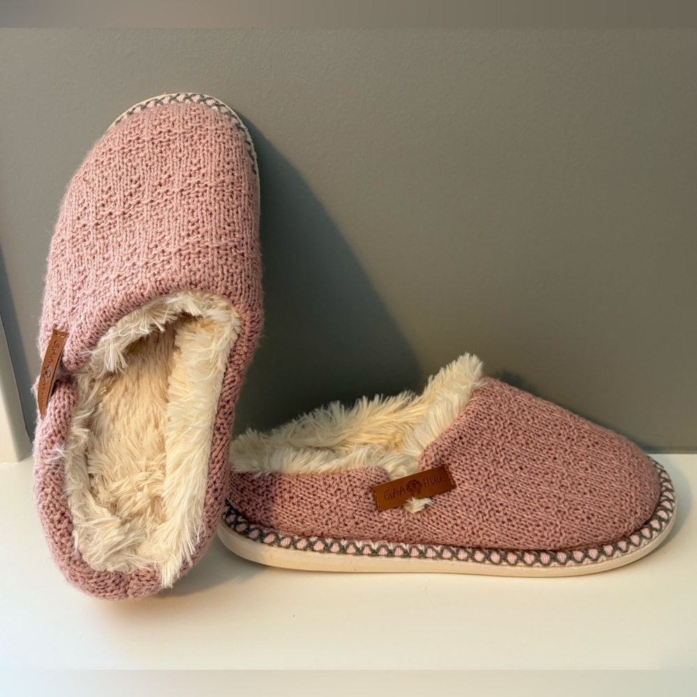 Pink GAA HUU Textured Knit Clog Slippers w/ Faux Fur Lining Size Medium 7-8